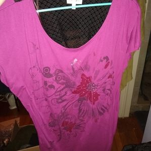 Purple top with flower print 2x see thru top back